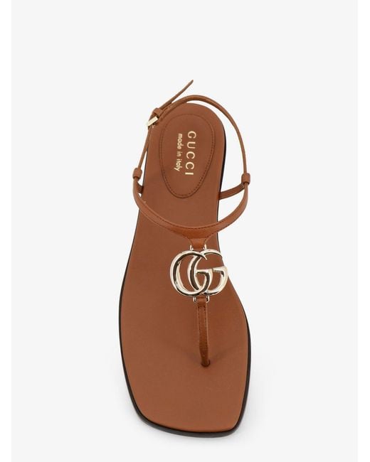 Gucci Natural Lifford Leather Sandals With Metal Gg Logo