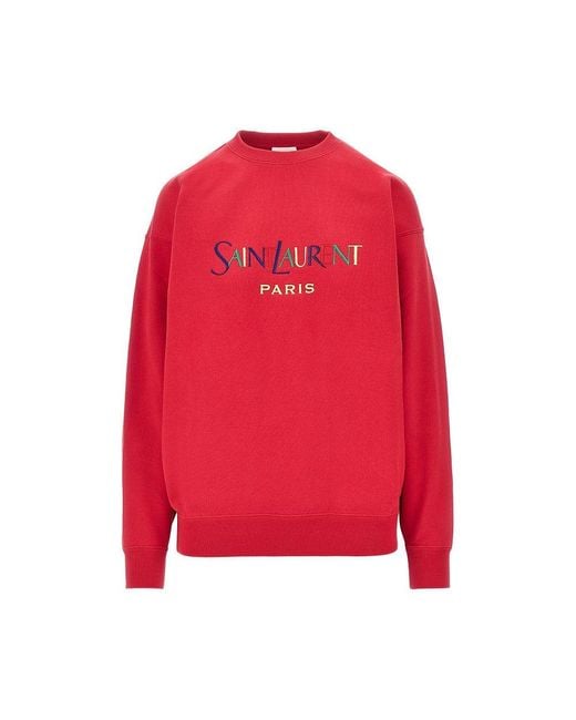 Saint Laurent Red Cotton Sweatshirt With Logo Embroidery