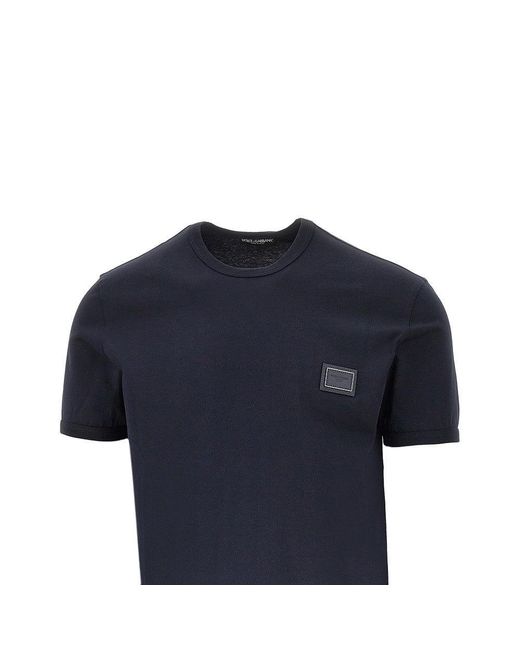 Dolce & Gabbana Blue Dolce&Gabbana Logo Plate T-Shirt for men