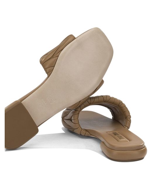 Miu Miu Brown Matelassé Leather Slides
