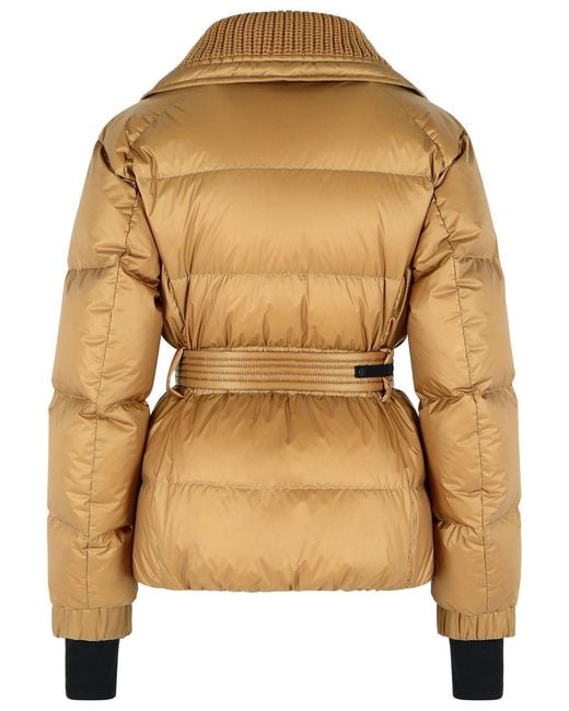 Moncler Natural Padded 'Bataillouse' Ski Jacket With Camel Polyamide Belt