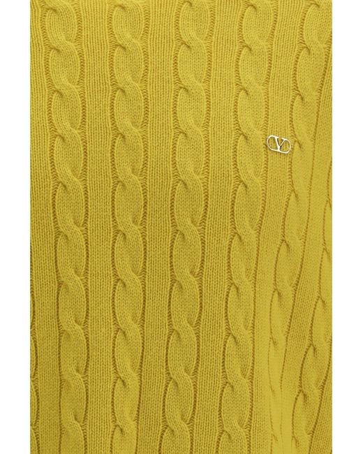 Valentino Yellow Vlogo Cable-Knit Cashmere Sweater for men