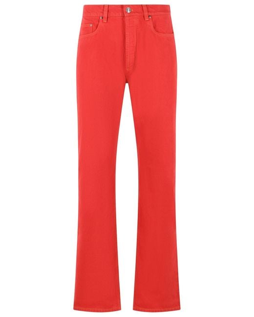 Versace Red Cotton Straight Jeans for men