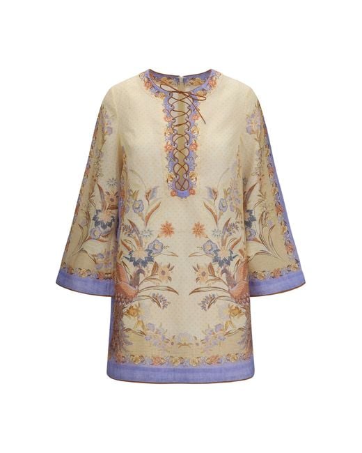 Zimmermann Natural Indra Floral Tunic Dress