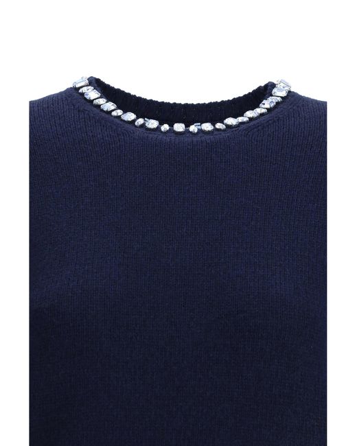 Prada Blue Wool And Cashmere Crew-Neck Sweater