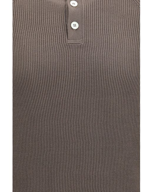Brunello Cucinelli Gray Long-Sleeve Knit Polo Shirt for men