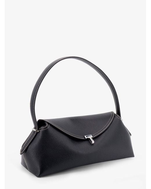 Totême  Black T-Lock Hammered Leather Shoulder Bag