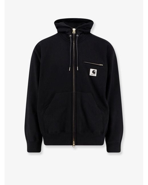 Men's Black Cotton Sweatshirt With Double Logo Patch