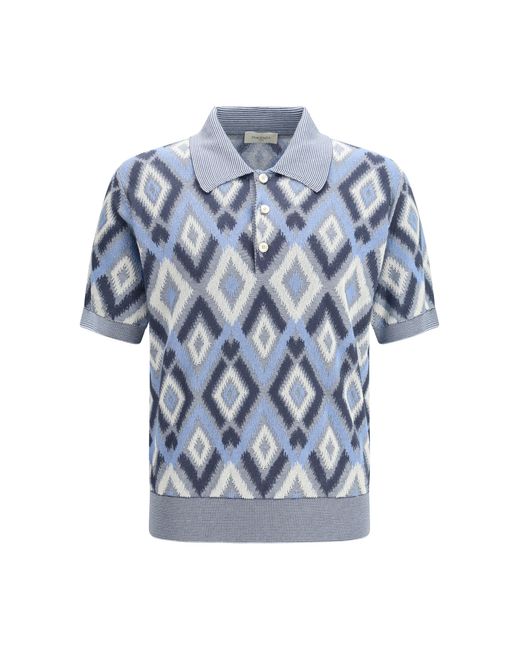 Piacenza Cashmere Blue Pattern Cotton Polo for men