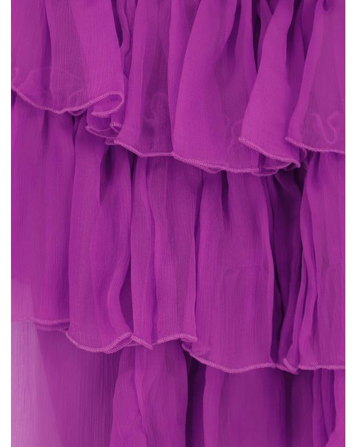 ACTUALEE Purple Dress Asymmetric Voile
