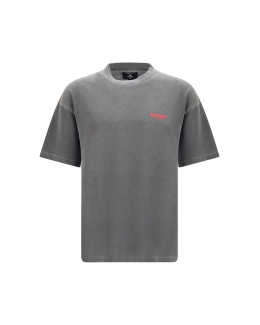 Represent Gray Cotton T-Shirt Washed for men