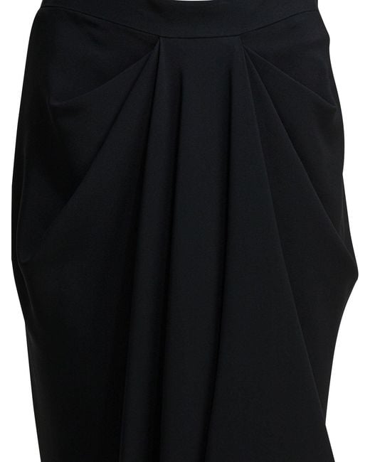Givenchy Black Draped Crepe Cady Midi Skirt