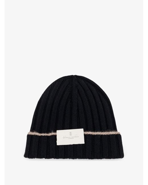 Brunello Cucinelli Black Cashmere Beanie for men