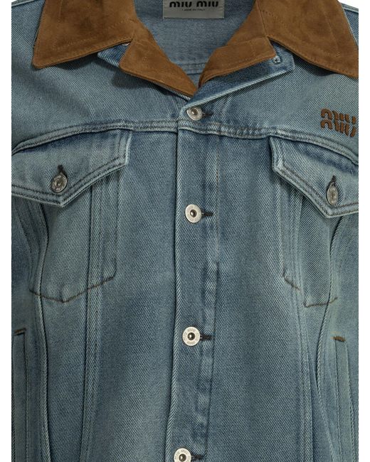 Miu Miu Blue Denim Jacket With Logo