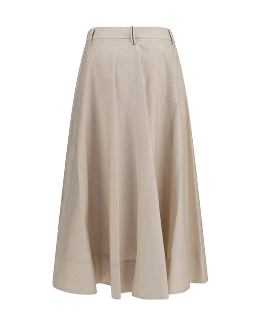 Brunello Cucinelli White Cotton Poplin Skirt With Monili Detail