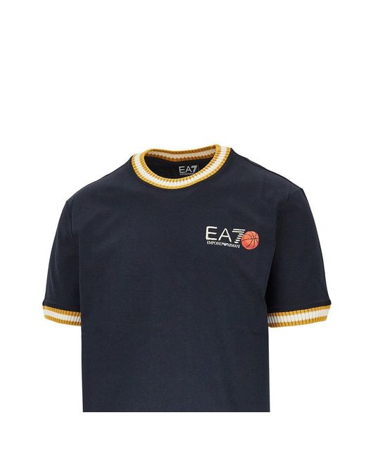 EA7 Blue Cotton T-Shirt With Logo Print for men