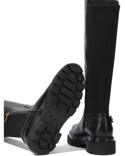 Santoni Black Leather Knee-High Boots