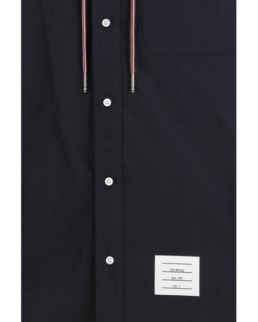 Thom Browne Blue Nylon Cotton Hooded Jacket for men