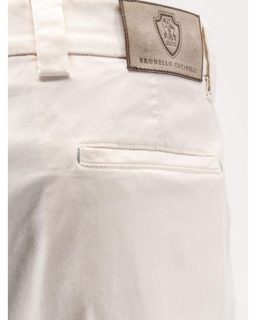 Brunello Cucinelli White Stretch Cotton Trousers for men