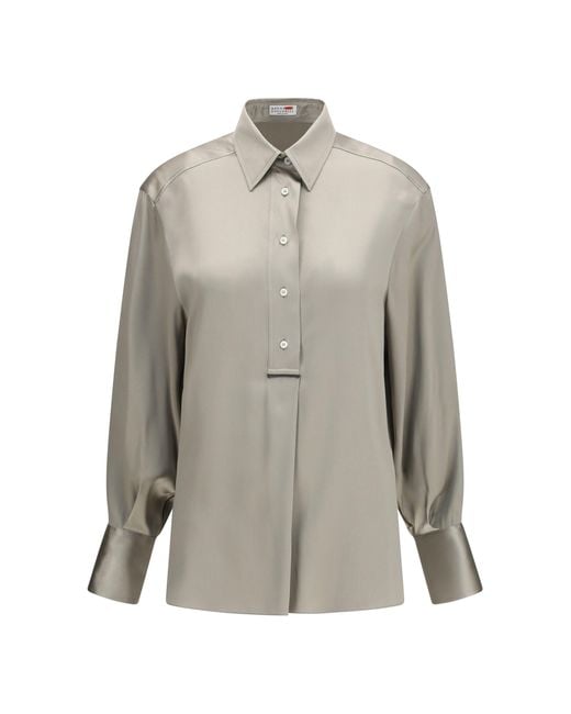 Brunello Cucinelli Gray Silk Satin Shirt