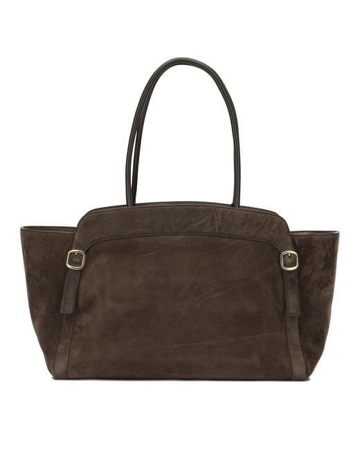 Santoni Brown Double Buckle Medium Shoulder Bag for men