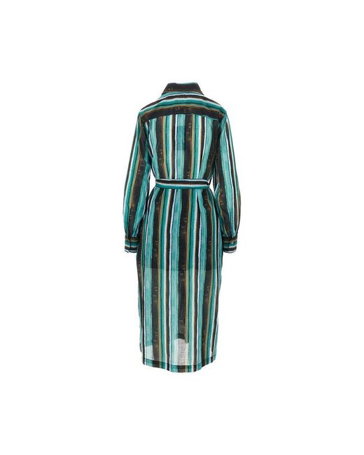 Pinko Green Printed Muslin Midi Shirt Dress