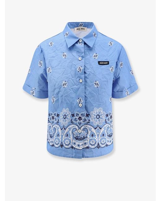 Miu Miu Blue Bandana Cotton And Linen Shirt