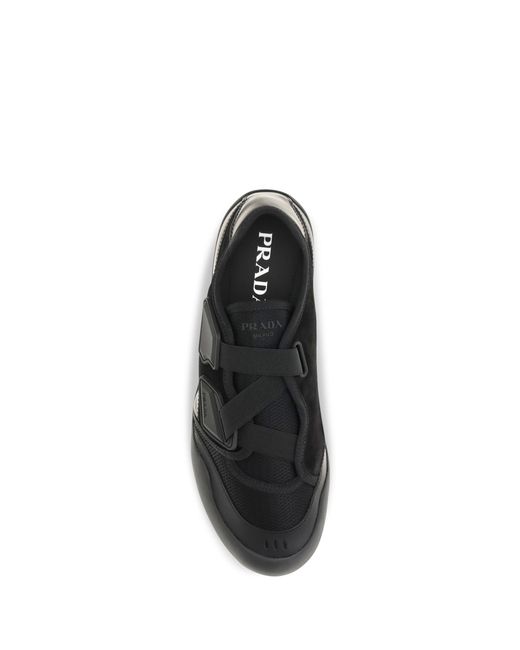 Prada Black Speedrock Leather And Mesh Sneakers for men