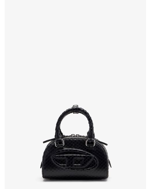 DIESEL Black 1Dr Dome Python Leather Crossbody Bag
