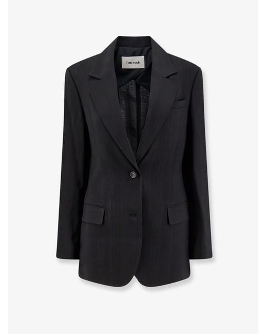 TONYWACK Black Airy Tailored Rayon Blazer