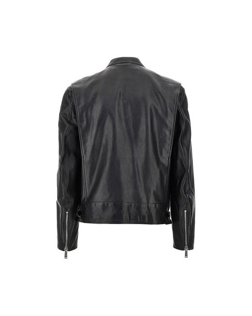 DSquared² Black Leather Biker Jacket for men