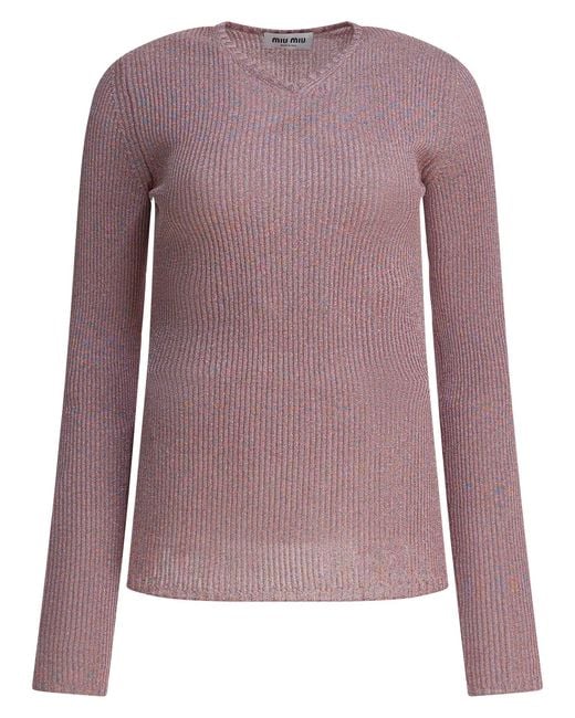 Miu Miu Purple Wool Blend V-Neck Sweater