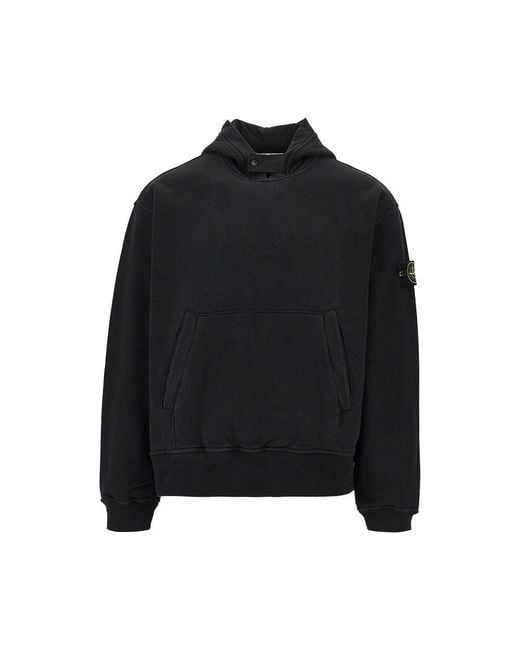 Stone Island Black Cotton French Terry Hoodie for men