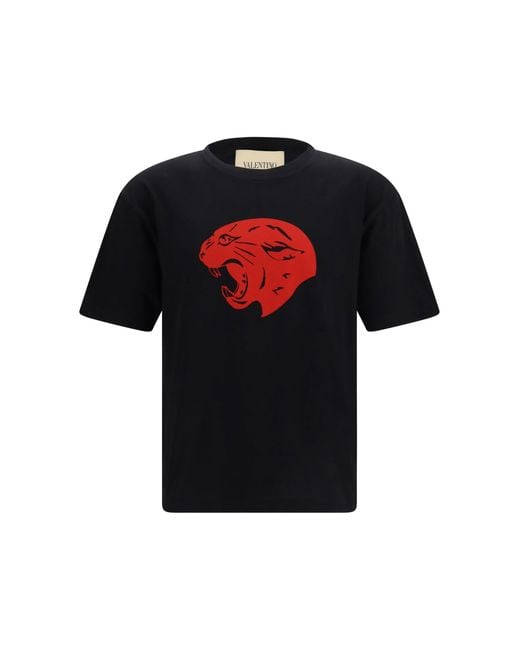 Valentino Black T-Shirt Panther Cotton for men