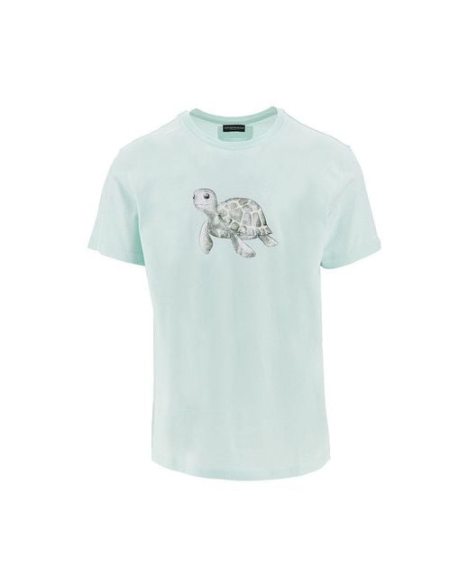 Emporio Armani Blue Sea Animals Print Swimwear T-Shirt for men