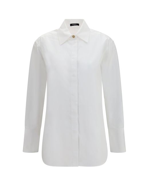 Balmain White Shirt Cotton Poplin