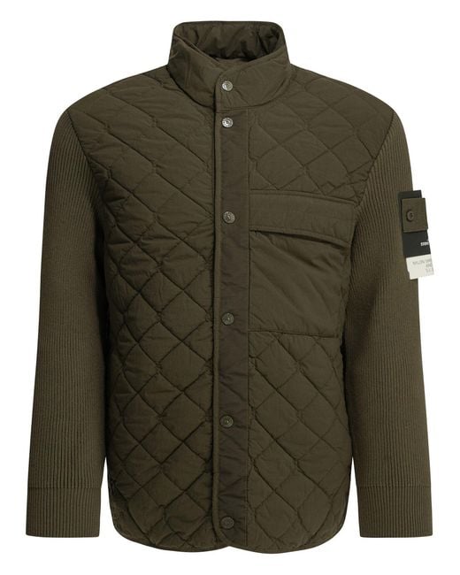 Men's Green Quilted Jacket With Logo