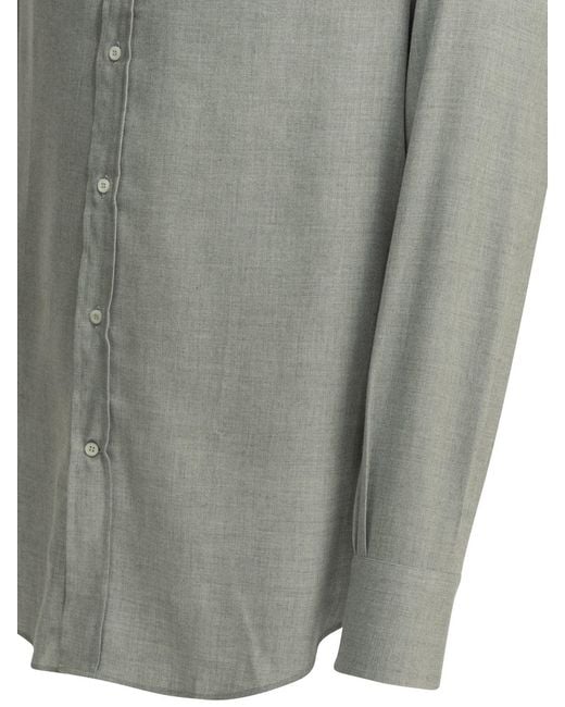 Brunello Cucinelli Gray Casual Cotton Flannel Shirt for men
