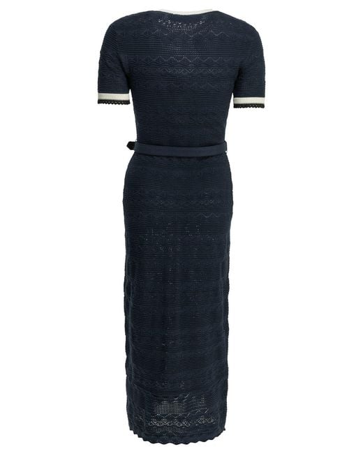 Self-Portrait Blue Pointelle Midi Dress