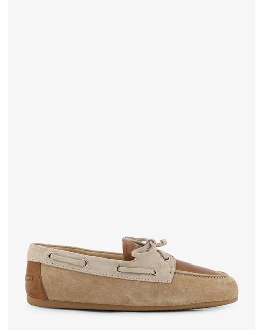 Miu Miu Natural Suede Loafer With Leather Inserts