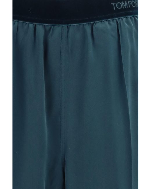 Tom Ford Blue Stretch Silk Satin Pants