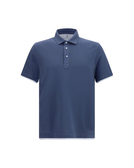 Brunello Cucinelli Blue Short-Sleeve Cotton Polo Shirt for men