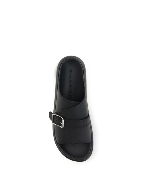 McQueen Black Sandals Buckle Slide Leather for men
