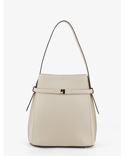 Women's Natural Hammered Leather Bucket Bag With Strap On The Front