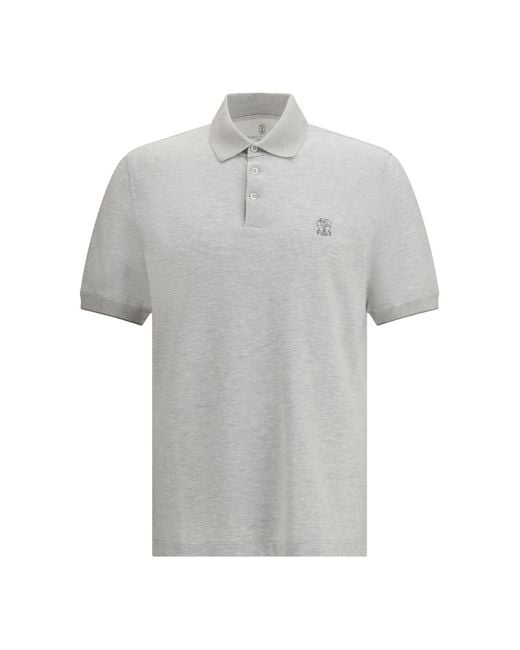 Brunello Cucinelli Gray Cotton Polo Shirt for men