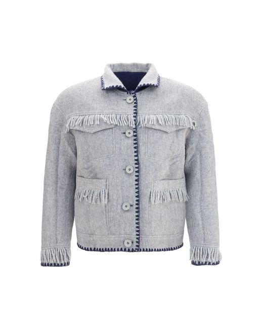 BAZISZT Blue Vedu Reversible Alpaca Wool Jacket for men