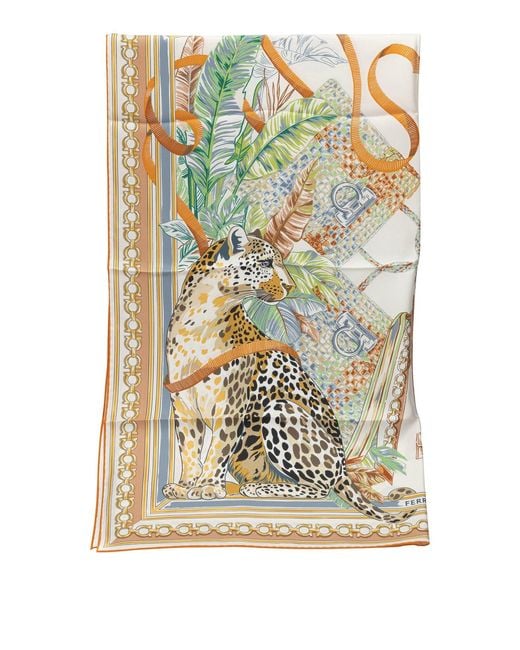 Ferragamo Metallic "Feline" Silk Scarf