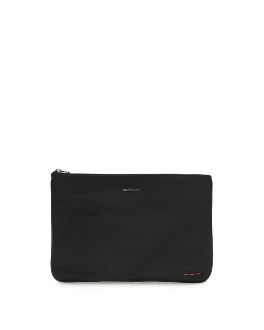 Kiton Black Leather Pouch for men