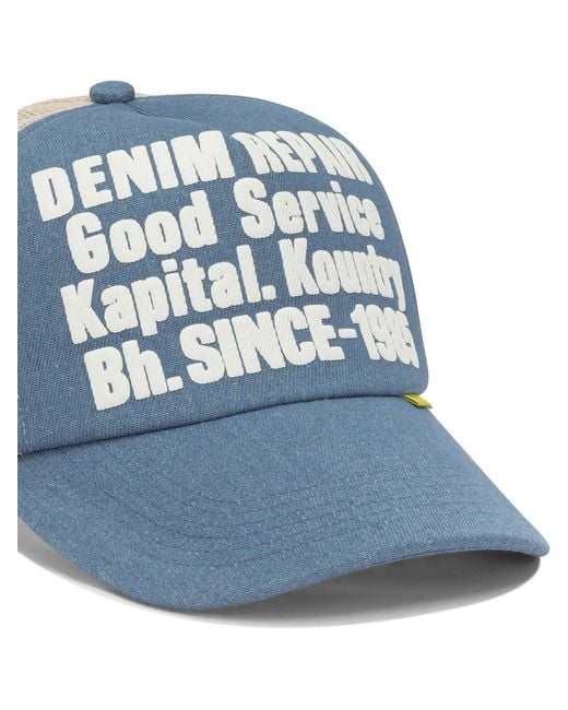Kapital Blue Denim Repair Service Trucker Hat for men