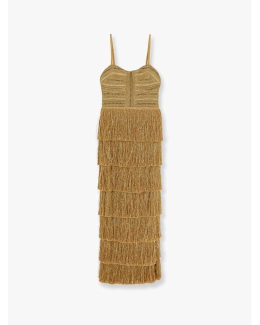 PATBO Metallic Long Dress With Embroidered Courset And Fringes